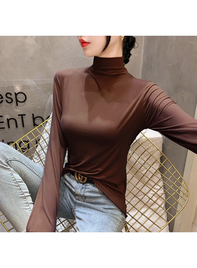 Modal Women'S Base Layer Shirt, Semi-Turtle Neck Stretchy Skin-Friendly Top, Fashion Solid Color Women'S Single Shirt - Image 3