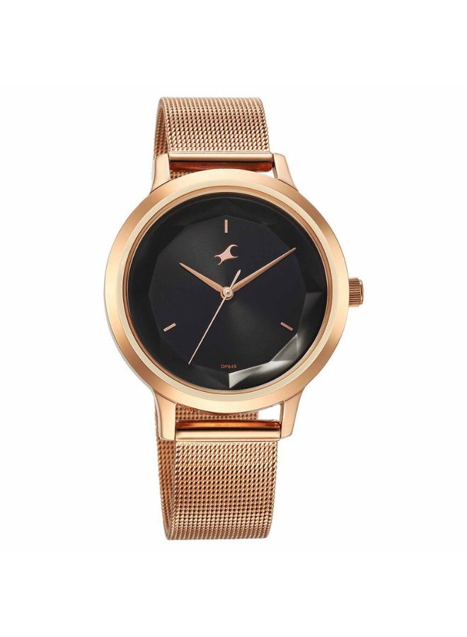 fastrack ساعة فيت أوت التناظرية للنساء 6210WM03 – قرص أسود، حزام من الفولاذ المقاوم للصدأ باللون الوردي، حركة كوارتز، مقاومة للماء حتى 3 ATM - Image 2