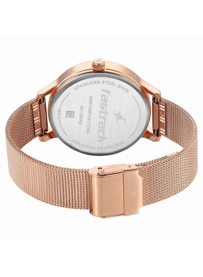 fastrack ساعة فيت أوت التناظرية للنساء 6210WM03 – قرص أسود، حزام من الفولاذ المقاوم للصدأ باللون الوردي، حركة كوارتز، مقاومة للماء حتى 3 ATM - Image 5