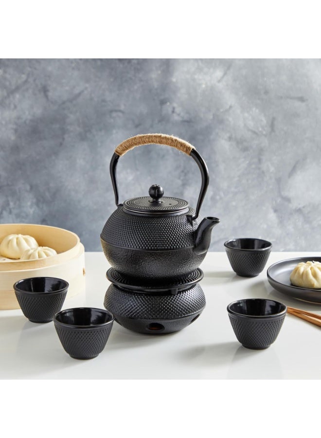 Bukela Cast Iron Tea Kettle for Stovetop - Japanese Tea Set with Warmer, Trivet, Infuser and 4 Teacups, Hobnail Design (1200 ml Black, 7 Pieces) - Image 3