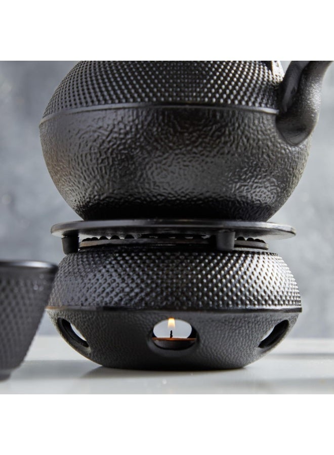 Bukela Cast Iron Tea Kettle for Stovetop - Japanese Tea Set with Warmer, Trivet, Infuser and 4 Teacups, Hobnail Design (1200 ml Black, 7 Pieces) - Image 5