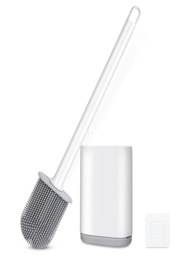GAXMNS Silicone Toilet Brush and Holder Bendable Efficient Cleaning Wall Mounted Toilet Bowl Brush with Long Handle Brush Head and Silicone Bristles No Rusty Handles Problem (White) - Image 1