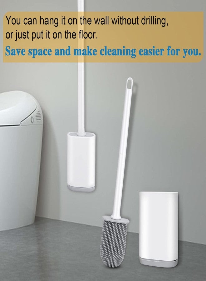 GAXMNS Silicone Toilet Brush and Holder Bendable Efficient Cleaning Wall Mounted Toilet Bowl Brush with Long Handle Brush Head and Silicone Bristles No Rusty Handles Problem (White) - Image 3