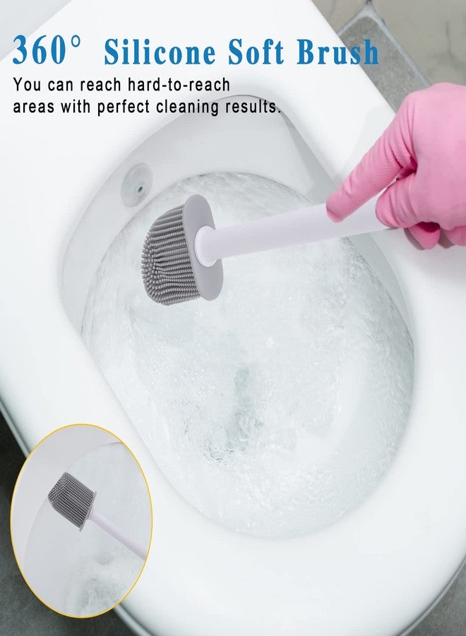 GAXMNS Silicone Toilet Brush and Holder Bendable Efficient Cleaning Wall Mounted Toilet Bowl Brush with Long Handle Brush Head and Silicone Bristles No Rusty Handles Problem (White) - Image 2