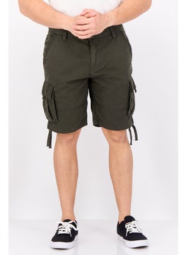 Threadbare Men Solid Cargo Shorts, Olive  - Image 1