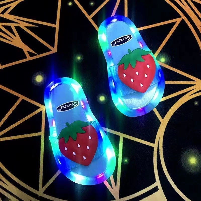 Adult LED Light-Up Slippers Cool Summer Strawberry Cat Fruit Blue Strawberry 