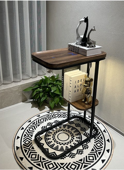 Side Tables Coffee Tables C-Shaped Side Table with Charging Function Floor Lamps LED Sofa Table 3-Colour Light Small Coffee Table with Metal Frame and Shelf Storage for Small Spaces Living Room Bedroom