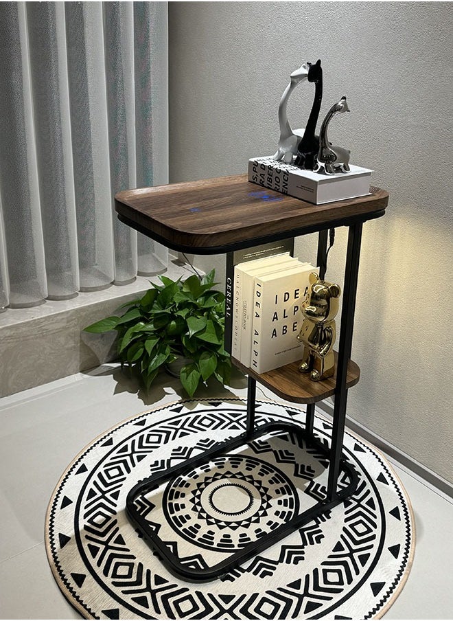 fantasize - Side Tables Coffee Tables C-Shaped Side Table with Charging Function Floor Lamps LED Sofa Table 3-Colour Light Small Coffee Table with Metal Frame and Shelf Storage for Small Spaces Living Room Bedroom - Image 1