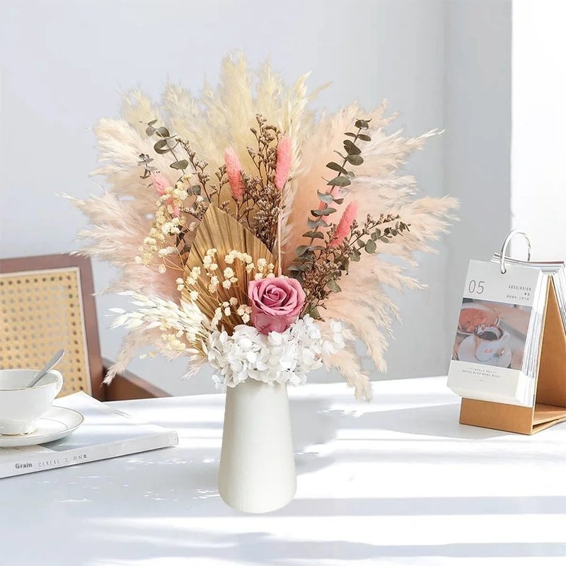 Bluejw High-End Pampas Grass Rose Bouquet - Dried Flower Mix - Real Eternal Flowers - Christmas Ornament & Dried Plants Decor - Image 5