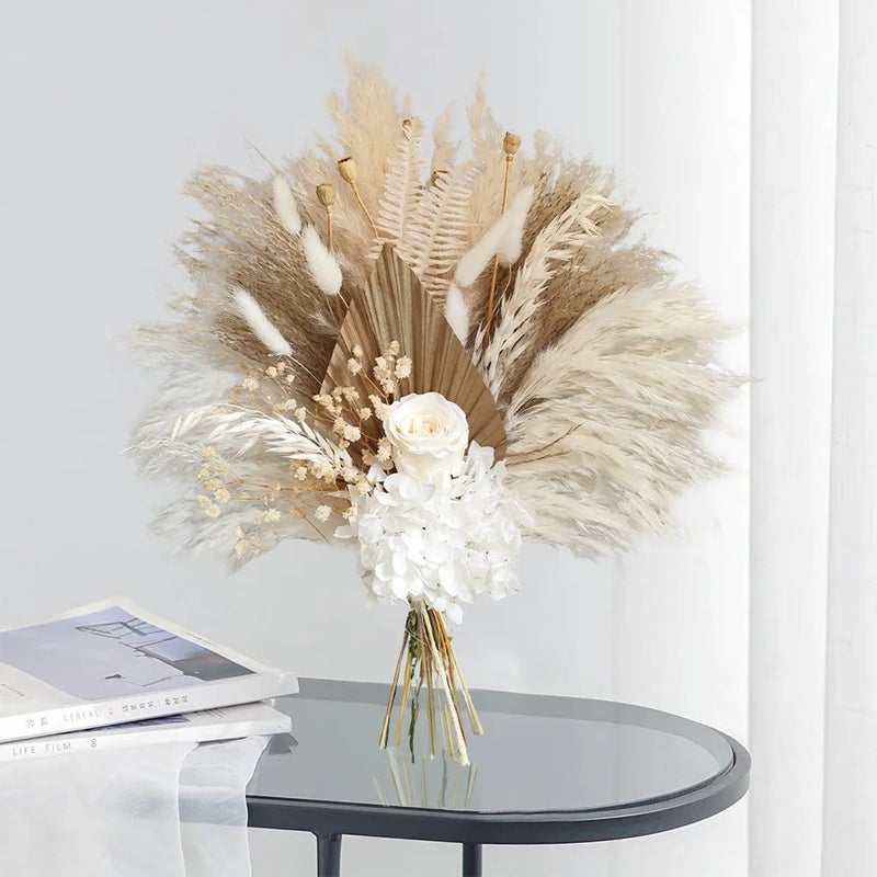 Bluejw High-End Pampas Grass Rose Bouquet - Dried Flower Mix - Real Eternal Flowers - Christmas Ornament & Dried Plants Decor - Image 1
