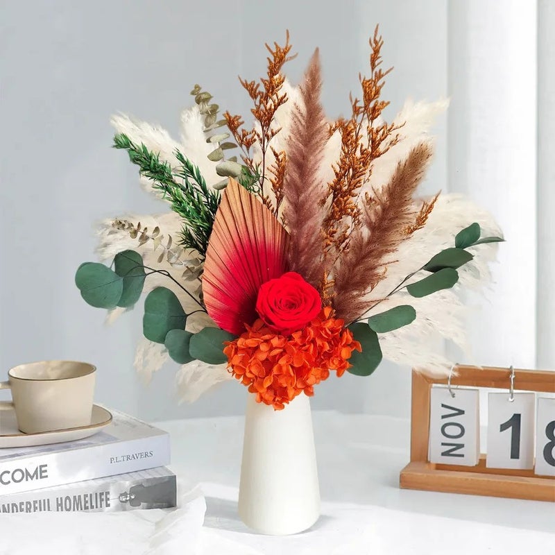 Bluejw High-End Pampas Grass Rose Bouquet - Dried Flower Mix - Real Eternal Flowers - Christmas Ornament & Dried Plants Decor - Image 3