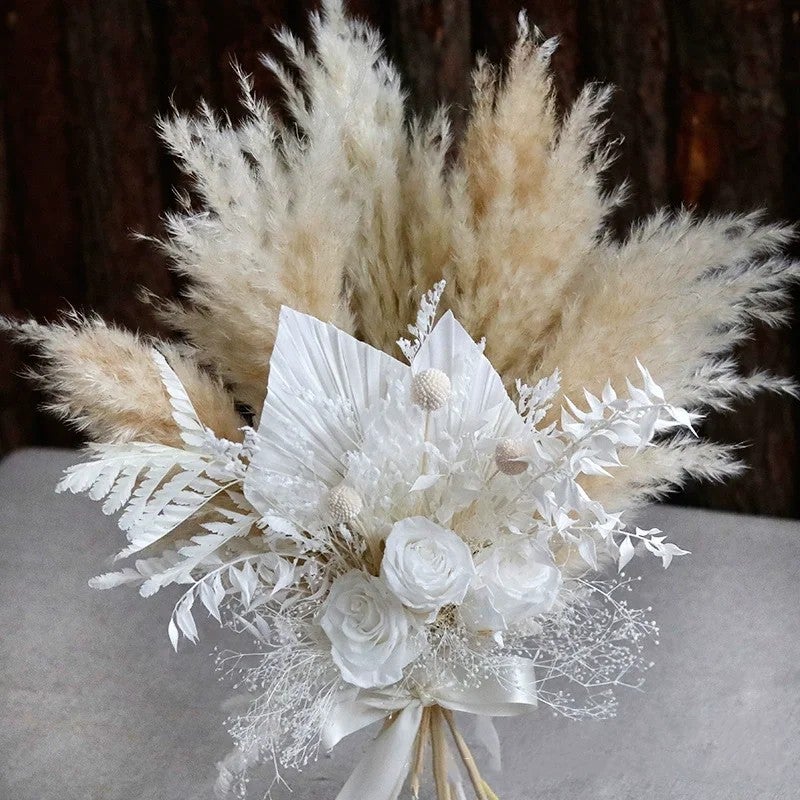 Bluejw High-End Pampas Grass Rose Bouquet - Dried Flower Mix - Real Eternal Flowers - Christmas Ornament & Dried Plants Decor - Image 2