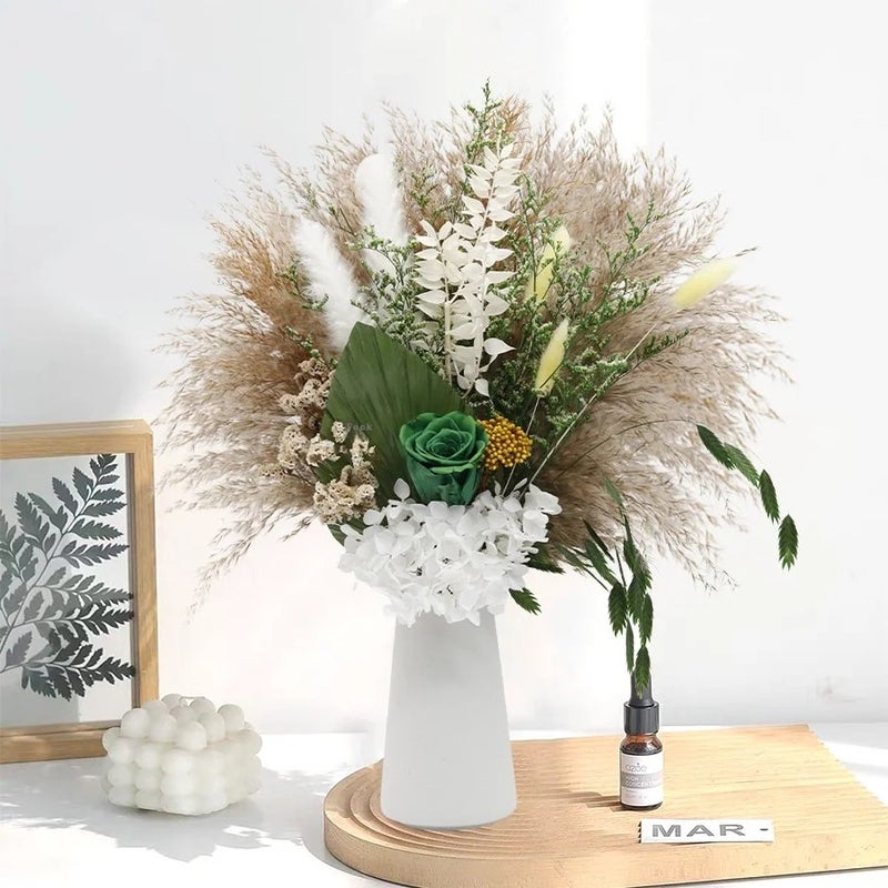 Bluejw High-End Pampas Grass Rose Bouquet - Dried Flower Mix - Real Eternal Flowers - Christmas Ornament & Dried Plants Decor - Image 4