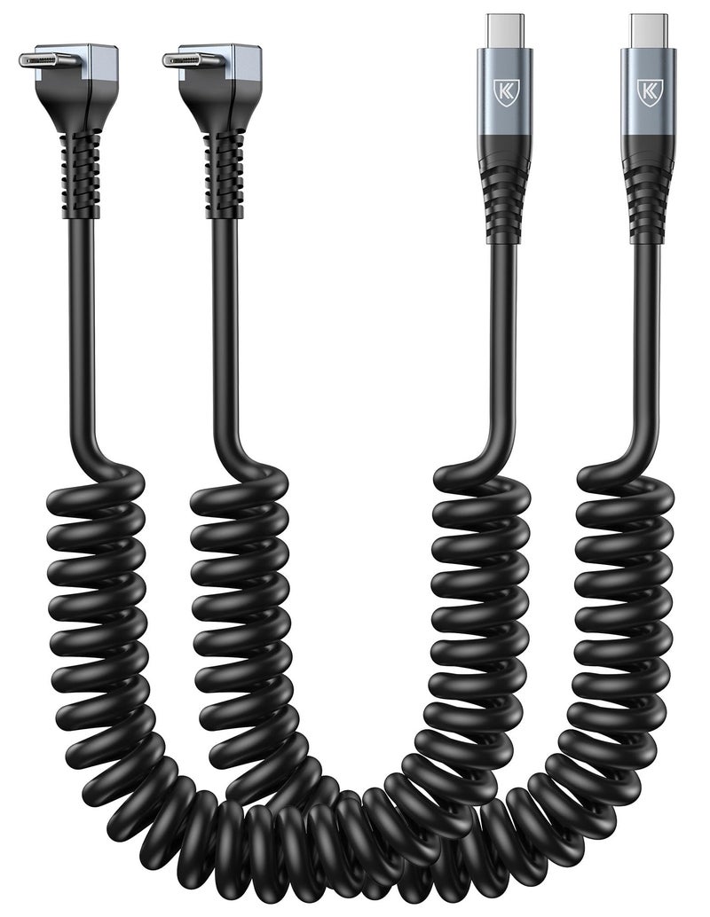 KIYODA USB C to C Cable for CarPaly/Android Auto, [3FT, 2-Pack] 90 Degree USB C Cable, Coiled USBC to USBC Cable 3A Fast Charging, Right Angle Type C Cord for iPhone 17/16/15/Pro Max/Galaxy S23 and More - Image 1