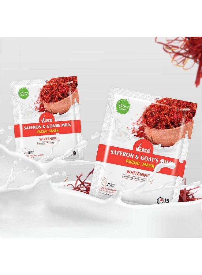 VCare Fairness Sheet Facial Mask Skin Care Mask For Glowing Skin & Tan Removal; Brightening Face Wash For Dry Skin (Saffron & Goat - Image 3