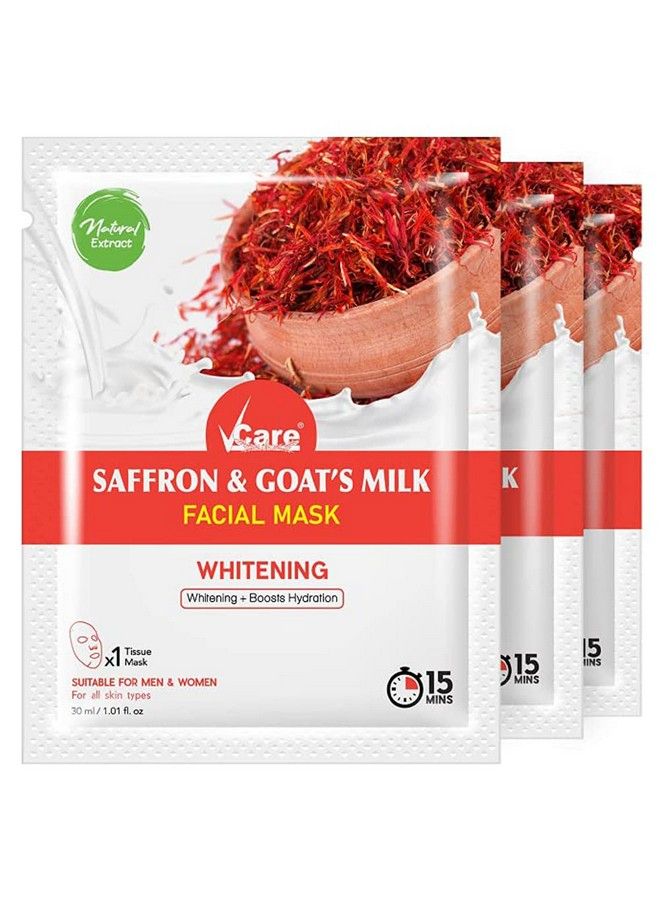 VCare Fairness Sheet Facial Mask Skin Care Mask For Glowing Skin & Tan Removal; Brightening Face Wash For Dry Skin (Saffron & Goat - Image 2