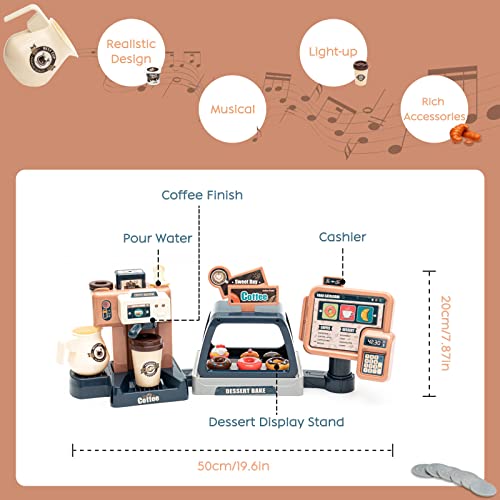 Jomifin Pretend Role Play Toy Coffee Shop for Boys and Girls with Coffee Maker Machine and Fake Donuts 41Pcs (Classic Edition) - Image 4