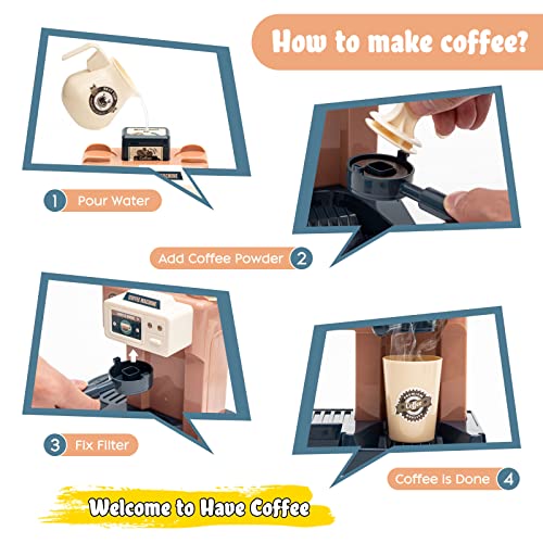 Jomifin Pretend Role Play Toy Coffee Shop for Boys and Girls with Coffee Maker Machine and Fake Donuts 41Pcs (Classic Edition) - Image 2