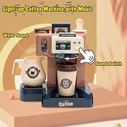 Jomifin Pretend Role Play Toy Coffee Shop for Boys and Girls with Coffee Maker Machine and Fake Donuts 41Pcs (Classic Edition) - Image 5