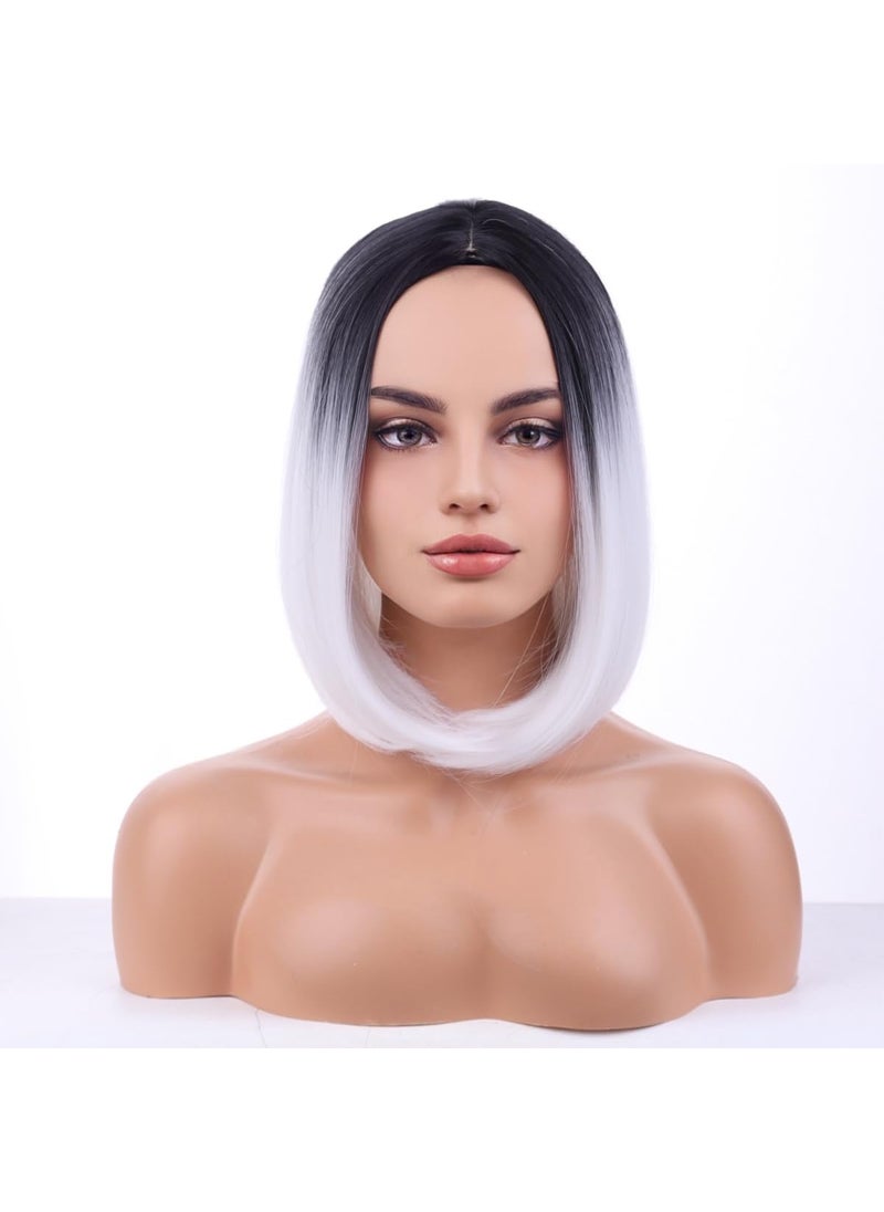 MAGQOO - MAGQOO Grey Wig for Women Black to Grey Wig Ombre Grey Bob Wig Short Straight Grey Wig Dark Roots Middle Part Synthetic Heat Resistant - Image 1