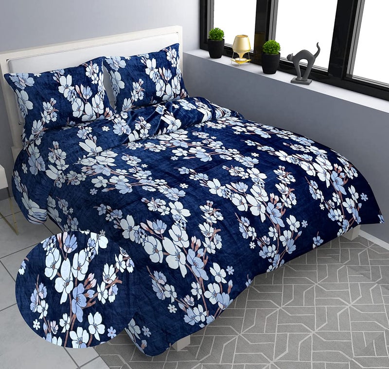 SpangleHomes Fleece Flannel Winter King Size Warm Double Bedsheet with 2 Pillow Covers || Warm Bed Sheet for Winter (King - 95x100 Inches, Color- Navy) - Image 4