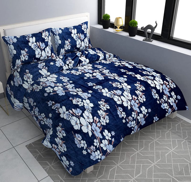 SpangleHomes Fleece Flannel Winter King Size Warm Double Bedsheet with 2 Pillow Covers || Warm Bed Sheet for Winter (King - 95x100 Inches, Color- Navy) - Image 2