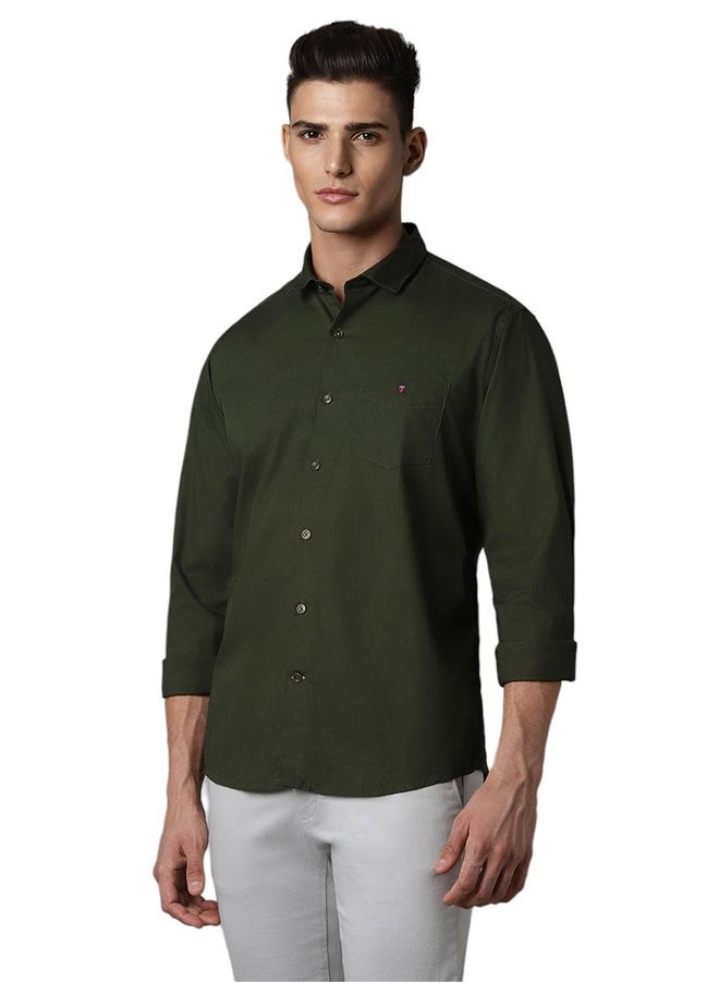 LOUIS PHILIPPE - Louis Philippe Men's Solid Slim Fit Shirt (LYSFWSLPW00516_Dark Green - Image 1