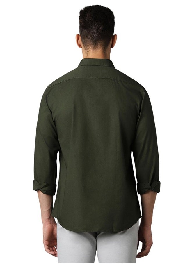 LOUIS PHILIPPE - Louis Philippe Men's Solid Slim Fit Shirt (LYSFWSLPW00516_Dark Green - Image 1