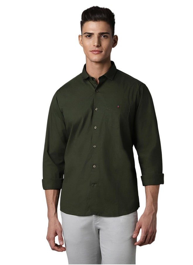 LOUIS PHILIPPE - Louis Philippe Men's Solid Slim Fit Shirt (LYSFWSLPW00516_Dark Green - Image 1