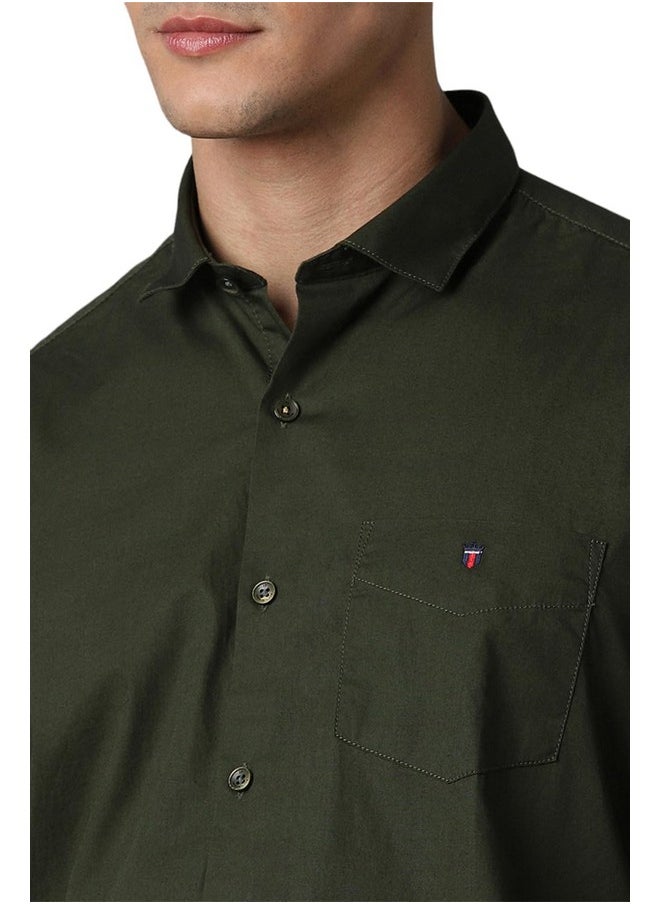 LOUIS PHILIPPE - Louis Philippe Men's Solid Slim Fit Shirt (LYSFWSLPW00516_Dark Green - Image 1