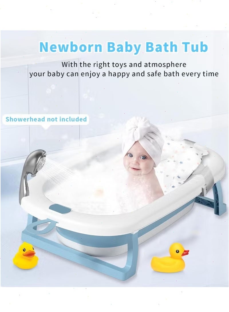 يواوليتي حوض استحمام قابل للطي للأطفال مع سجادة استحمام وفتحة تصريف وأرجل دعم مانعة للانزلاق لحمام الأطفال، سرير استحمام للأطفال حديثي الولادة للجلوس والاستلقاء بأمان (أزرق) - Image 5