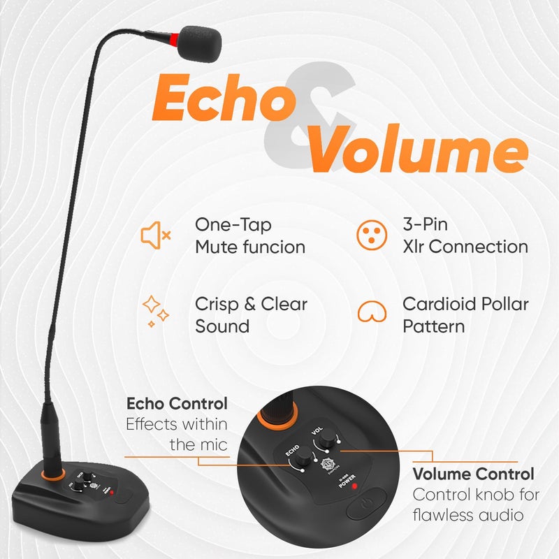 DIGIMORE ميكروفون مكبر صوت مكتبي بطول 24 بوصة مع رقبة مرنة | مدخل XLR، مفتاح تشغيل/إيقاف | مثالي للاجتماعات، مؤتمرات الفيديو، البث، المحاضرات (D-660) - Image 3