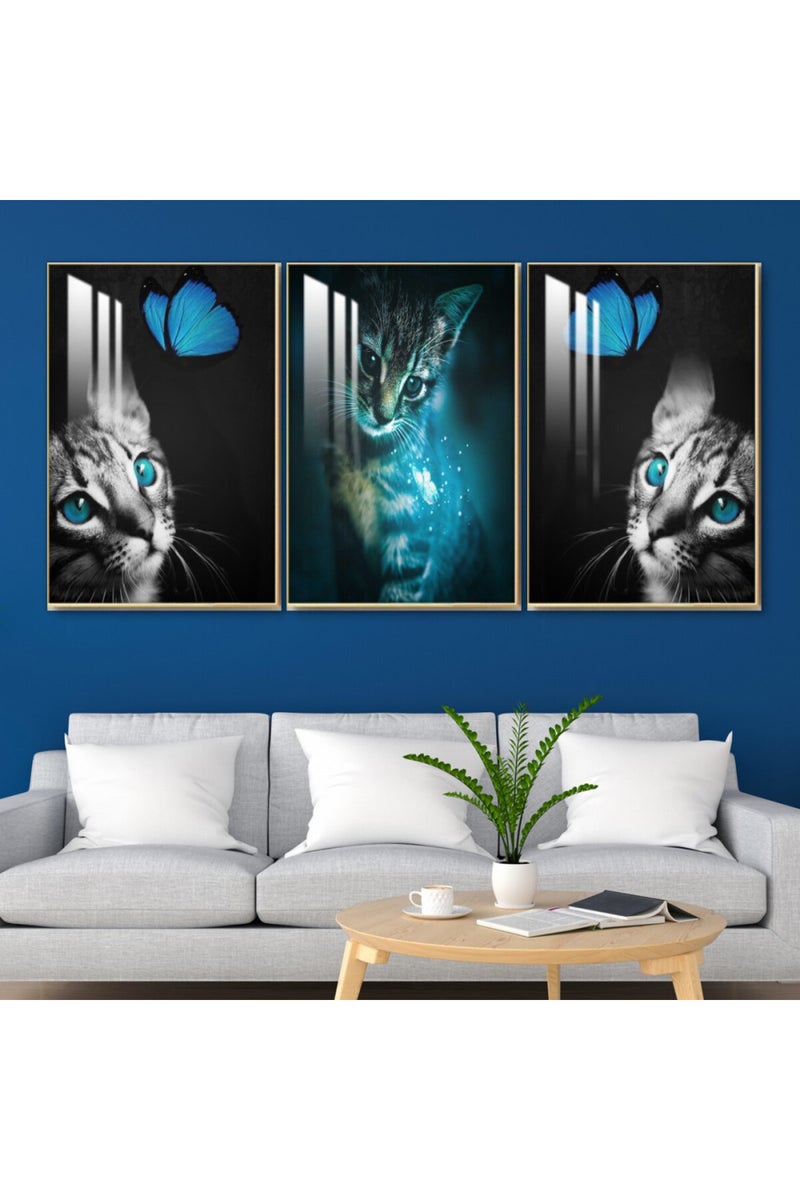 Marktna Three wooden wall painting with a frame and a clear acrylic layer - Image 1