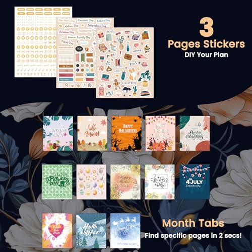 CAGIE 2026 Planner Weekly and Monthly​, Jan-Dec 2026 8.3 x 9.3 Inch Hardcover Spiral Bound, 13 Tabs and Pocket, Floral Daily Planner​ for Women, Perfect 2026 Yearly Calendar Planner​ - Image 5