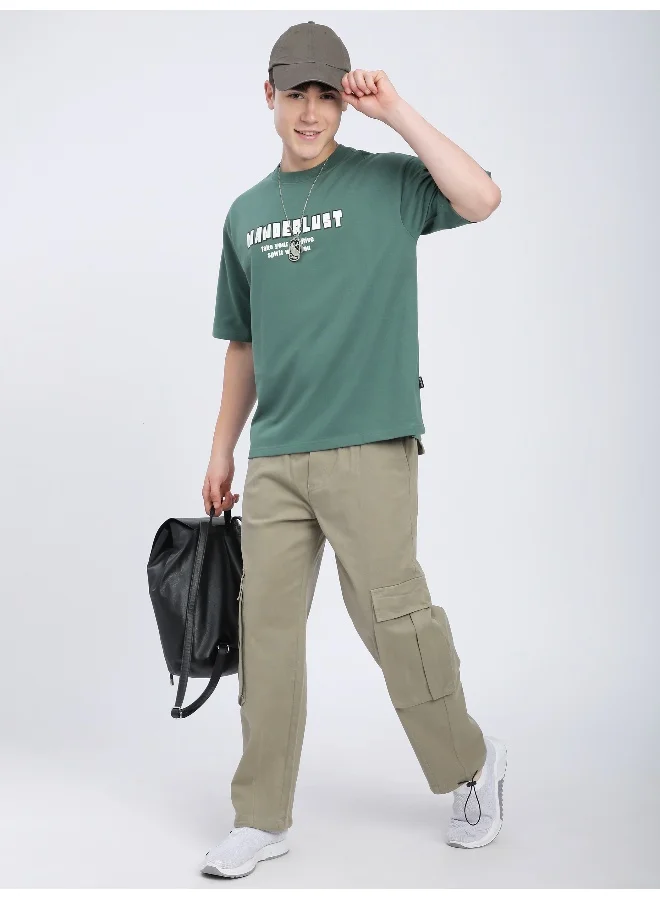 Beyoung Teal Green Wanderlust Back Patch Oversized T-Shirt
