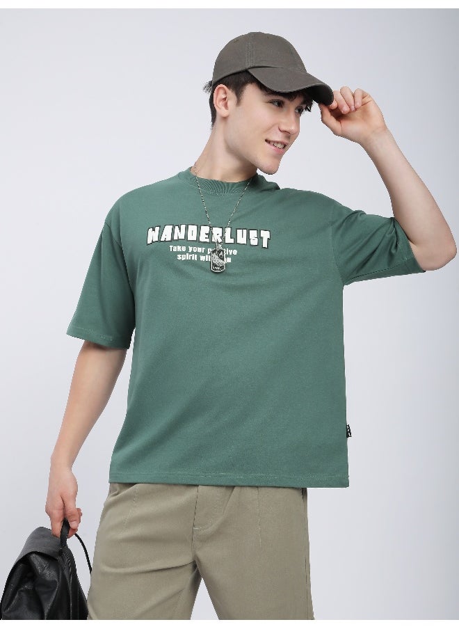 Beyoung Teal Green Wanderlust Back Patch Oversized T-Shirt  - Image 1
