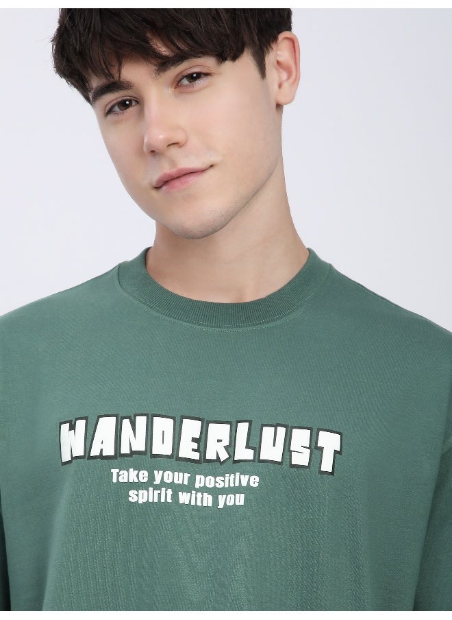 Beyoung Teal Green Wanderlust Back Patch Oversized T-Shirt  - Image 4