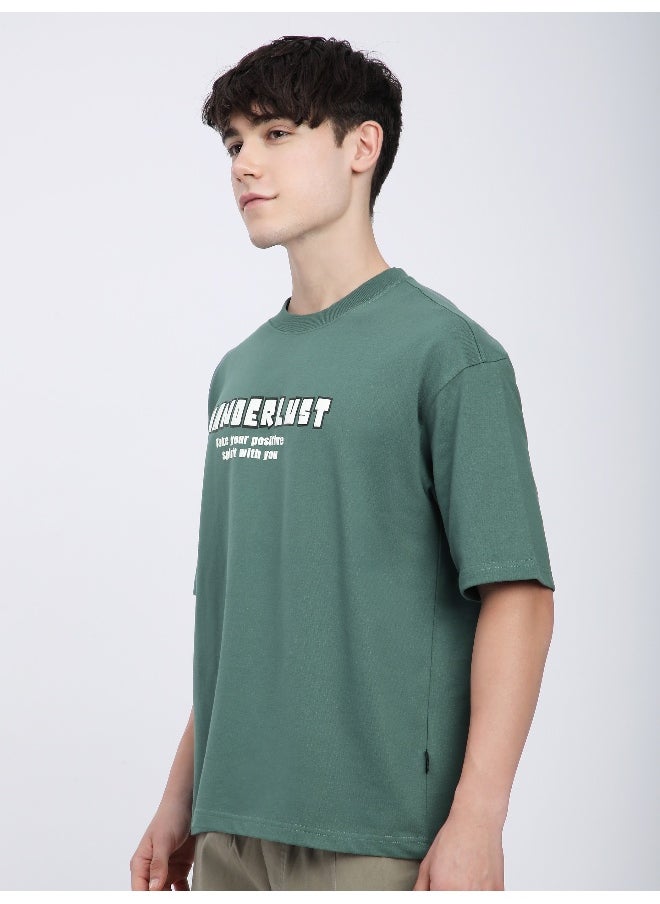 Beyoung Teal Green Wanderlust Back Patch Oversized T-Shirt  - Image 3
