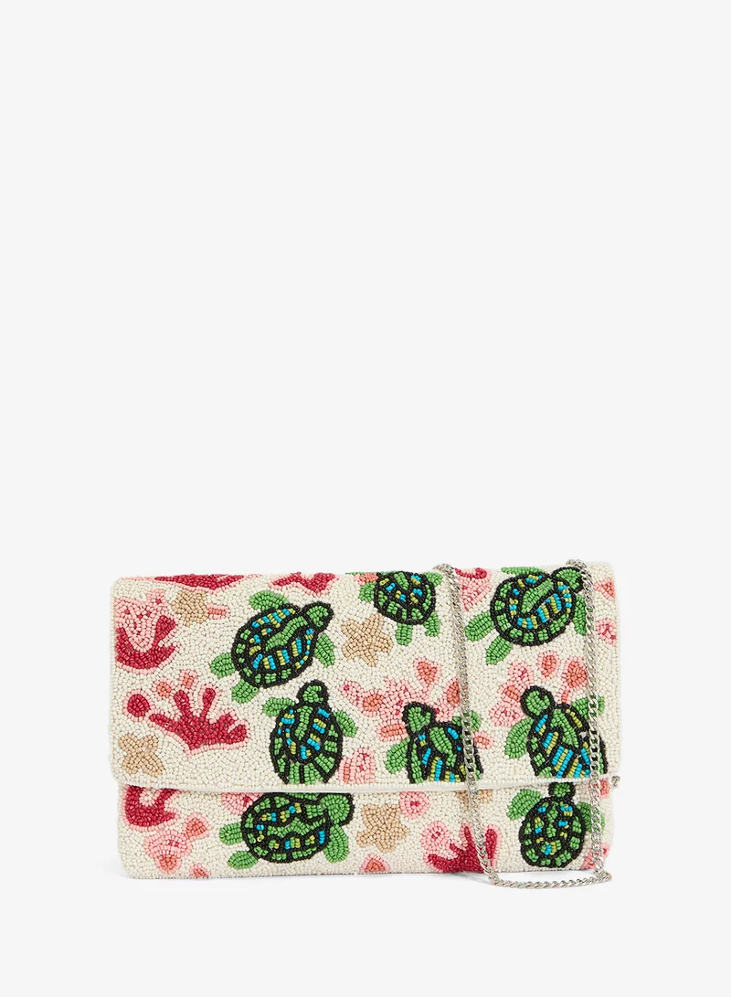 Ginger Boutique Embroidered Beaded Turtle Print Crossbody