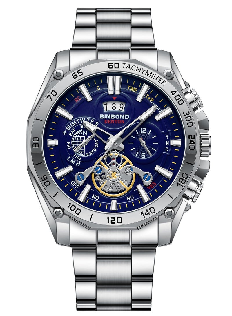 BINBOND Men's Watch Business Sports Trend Tourbillon Stainless Steel Belt Waterproof Calendar Fashion Quartz Wristwatches  - Image 1