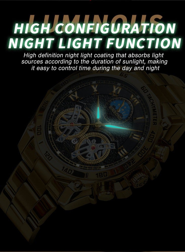 BINBOND Men's Watch Business Sports Trend Tourbillon Stainless Steel Belt Waterproof Calendar Fashion Quartz Wristwatches  - Image 4
