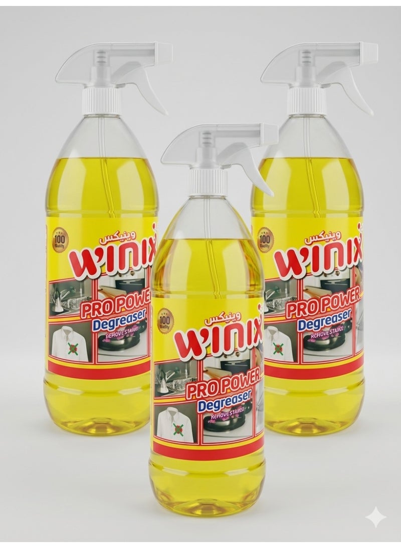 Winix Pro Power Degreaser & Heavy Duty Multi-Purpose Cleaner Spray – 3 x 1L Pack – Removes Tough Oil Stains, Kitchen Grease & Fabric Grime – Professional Strength - Image 1