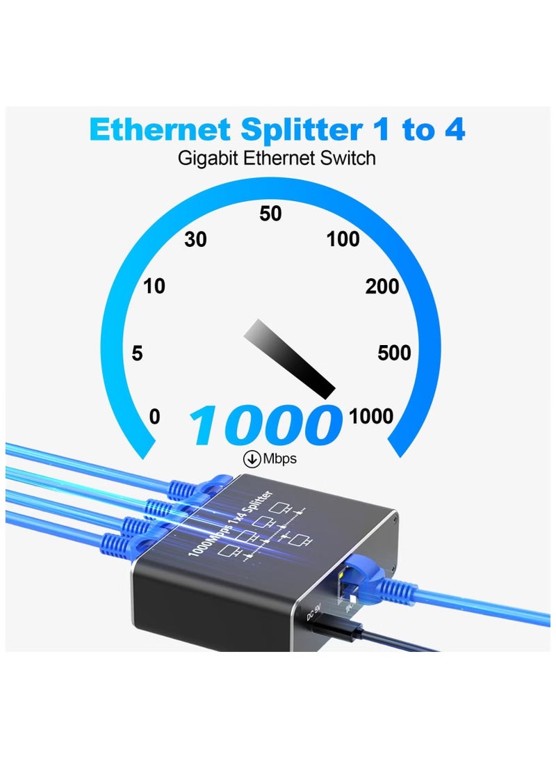 إيليلي موزع شبكة، موزع إيثرنت جيجابت مع كابل طاقة USB، موزع لكابل Cat5/5e/6/7/8 (4 أجهزة متصلة بالشبكة في وقت واحد) - Image 4