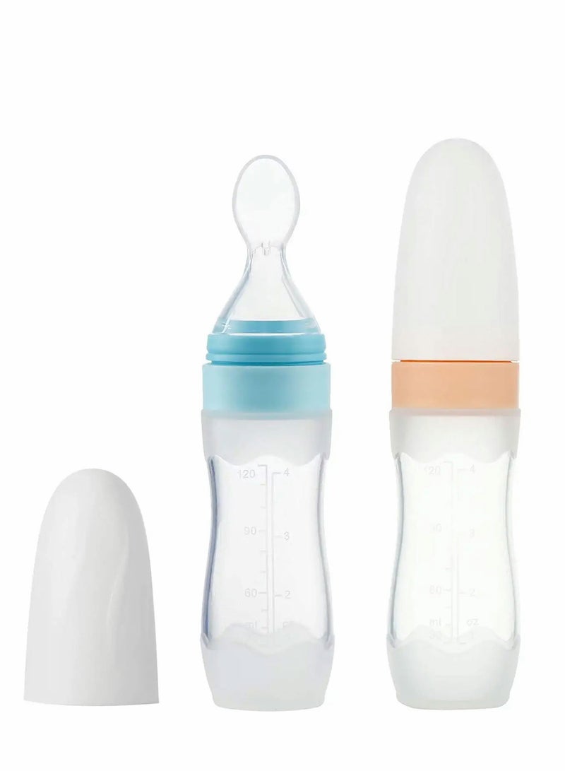 Baby Silicone Feeding Bottle Spoon 2 Pieces Food Feeder with Standing Base 4 oz Infant Fruit Squeeze for Dispensing - Image 1