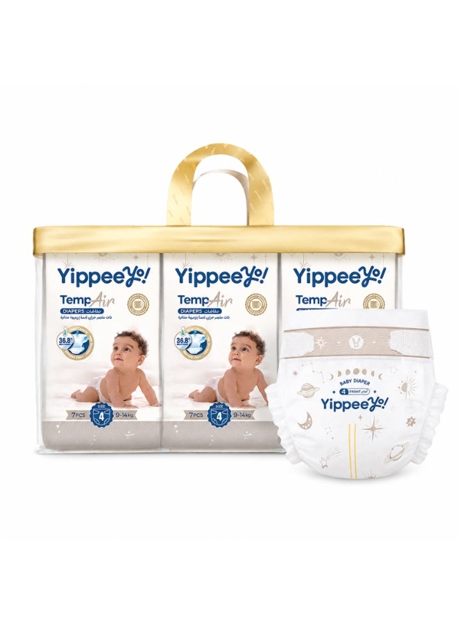 Yippeeyo TempAir Baby Diapers Size 4 (6 Packs of 7 = 42 Total) | Breathable Temperature-Sensing Strip | Overnight Absorbency for Toddlers 9–14 kg - Image 1