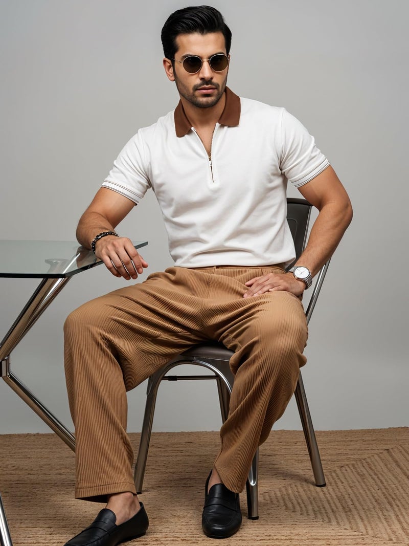 ADRO Mens Premium Cotton Polo T-Shirt | 220 GSM Soft Fabric | Casual Stylish Look | Zipper Polo Design Snow White Polo T Shirt | Polo Tshirt for All-Day Wear | PN25-ZIP-1PLN-WH-M - Image 5