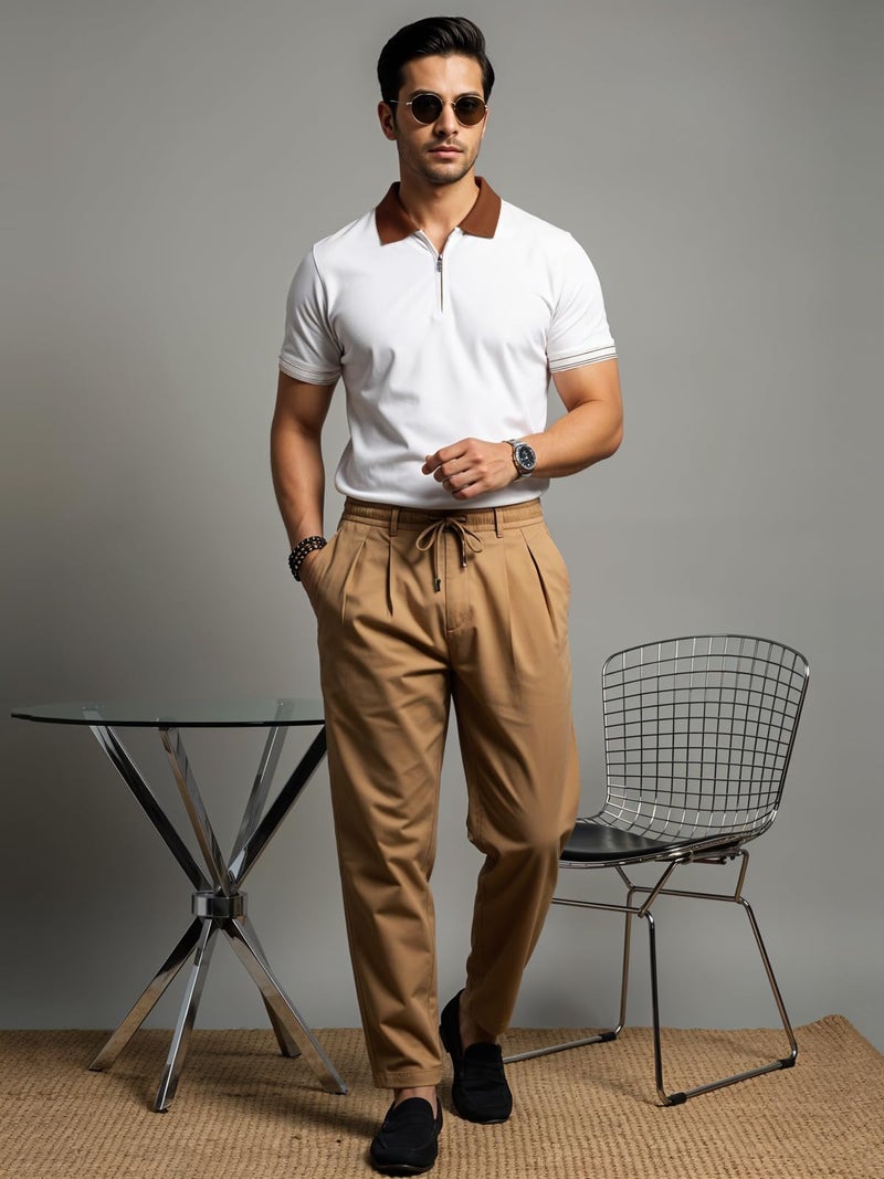 ADRO Mens Premium Cotton Polo T-Shirt | 220 GSM Soft Fabric | Casual Stylish Look | Zipper Polo Design Snow White Polo T Shirt | Polo Tshirt for All-Day Wear | PN25-ZIP-1PLN-WH-M - Image 4