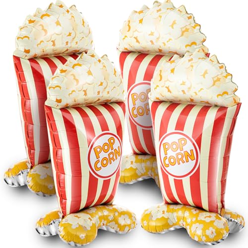 Charnoel 4 Pack 45 Inch Giant Standing Popcorn Balloons 3D Circus Carnival Foil Popcorn Balloons for Movie Theme Circus Carnival Back to School Birthday Baby Shower Christmas Party Decorations Gifts - Image 1