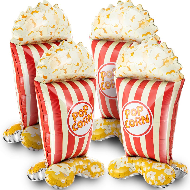 Charnoel 4 Pack 45 Inch Giant Standing Popcorn Balloons 3D Circus Carnival Foil Popcorn Balloons for Movie Theme Circus Carnival Back to School Birthday Baby Shower Christmas Party Decorations Gifts - Image 3
