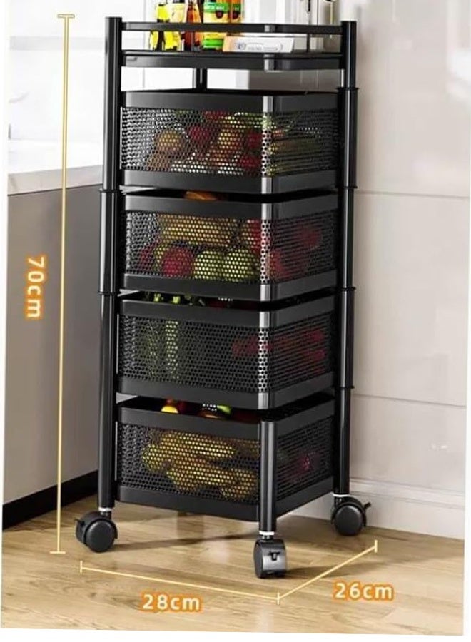 JCB CHIC 4 Tier kitchen Storage Rack Rotating Square Kitchen  Basket with Wheels，Rotatable Steel  Fruit Vegetable Basket，Multi-Layer Trolley  Storage Shelf，Home Storage and Organizers Shelf for Kitchen - Image 2